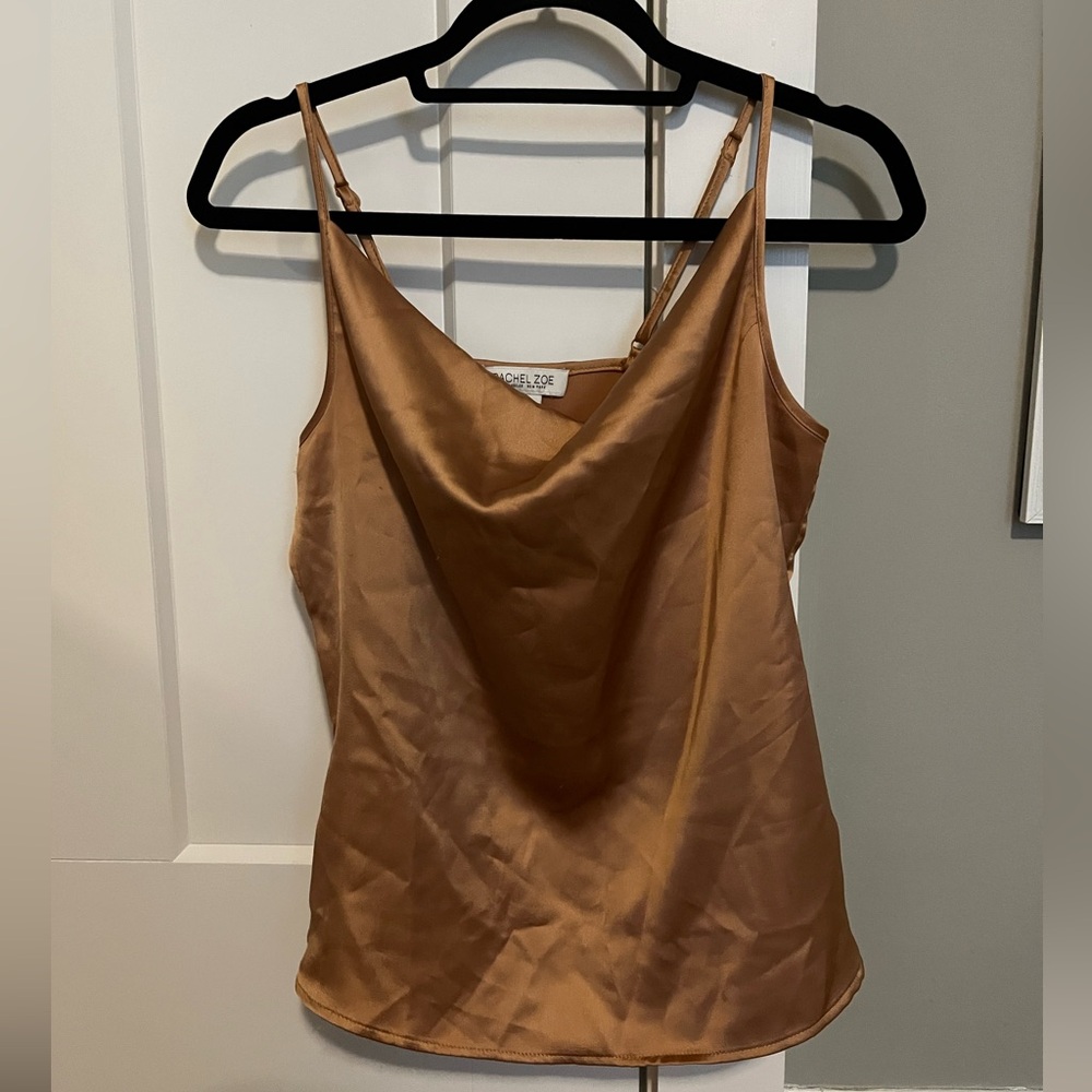 orange silk rachel zoe cowl neck tank top